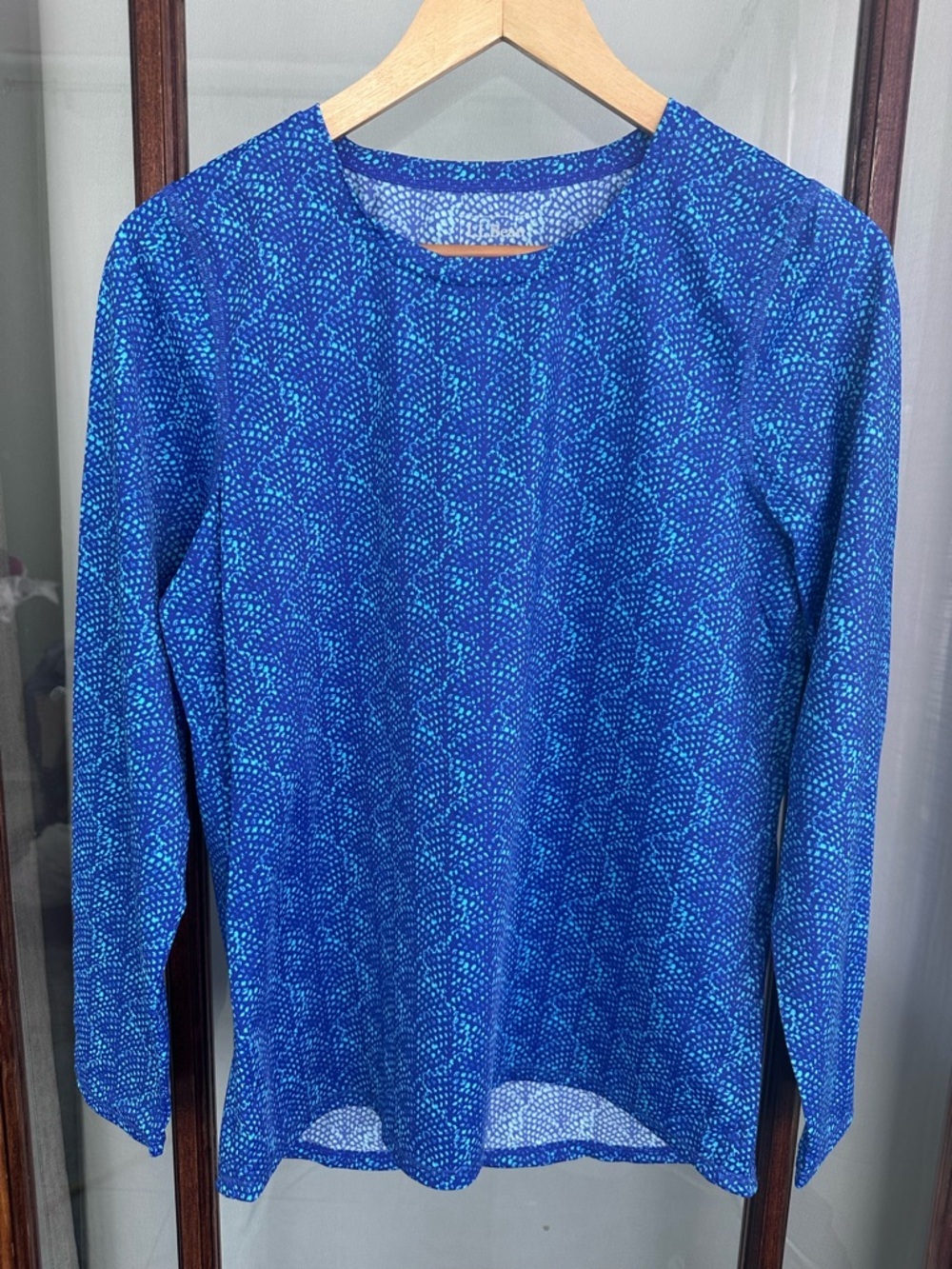 LL Bean Sun Smart UV Protection UPF 50+ Blue Patterned Swim Sun Shirt Medium
